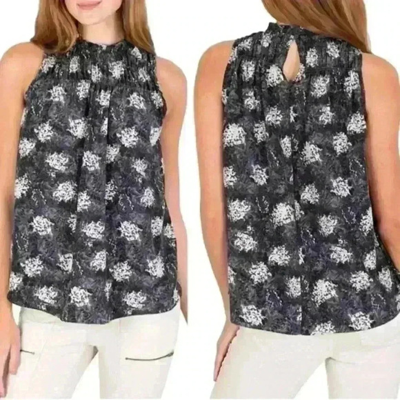 NWT Joie Baltic Print Silky Sleeveless Keyhole Back Floral Top Smocked Size XXL - Picture 11 of 11